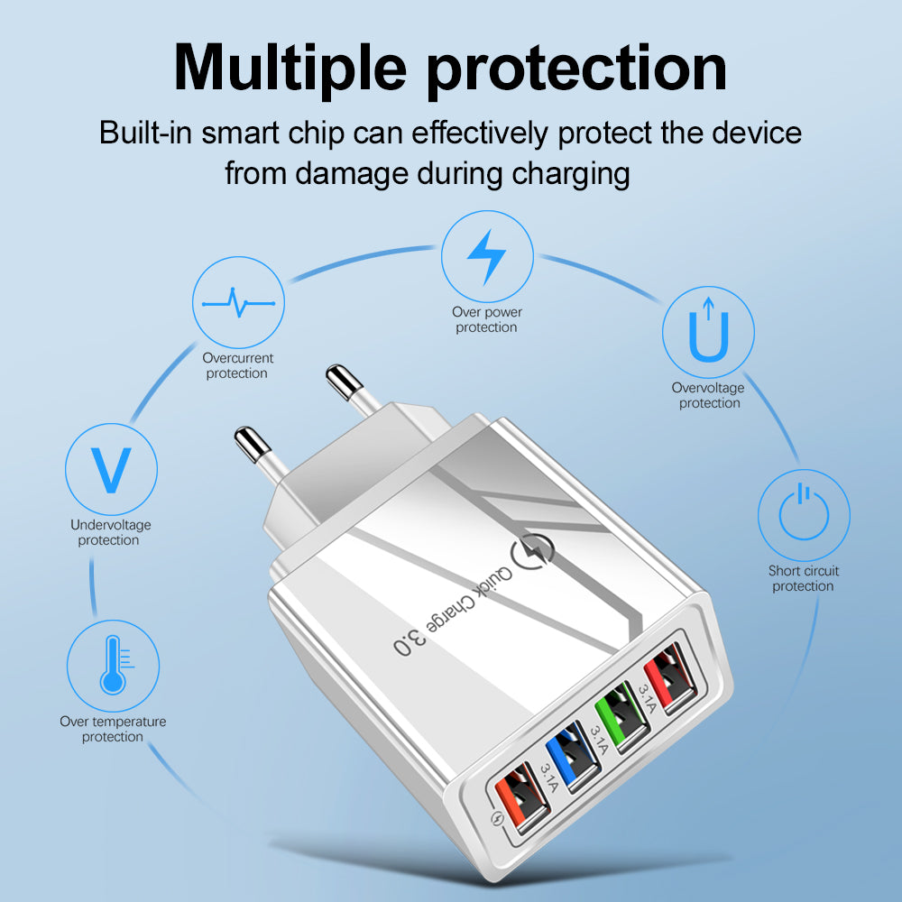 USB Charger Quick Charge 3.0 4 Phone Adapter Fast Charger