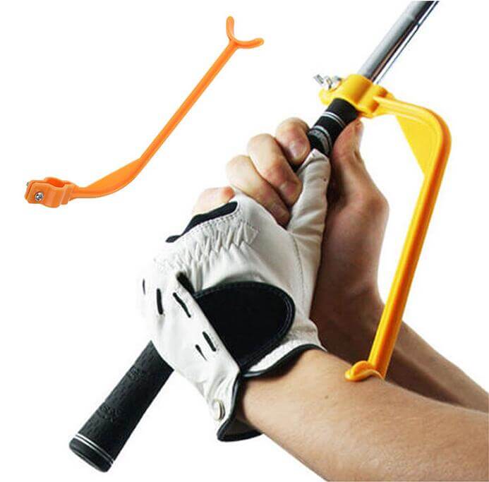 Golf Arm Corrector Golf Swing Practice Products training aid for improving swing mechanics with plastic design in yellow.