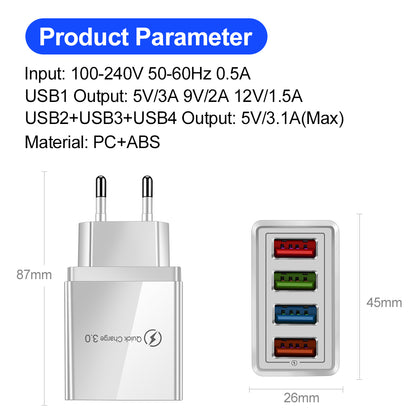 USB Charger Quick Charge 3.0 4 Phone Adapter Fast Charger